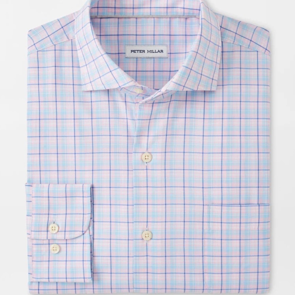 Peter Millar Huron Crown Lite Cotton-Stretch Sport Shirt in Palmer Pink- XL